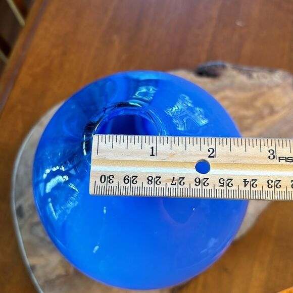 NEW Anthropologie Blue Swirl Glass Blown Asymmetrical Vase - Picture 7 of 9